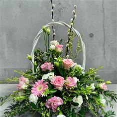 Spring blush pinks basket arrangement